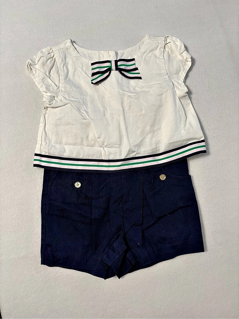 Janie and jack Girls Striped Romper in White & Navy sailor core